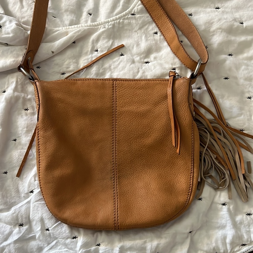 Fossil Tan Crossbody Bag with Fringe Detail - Picture 4 of 6